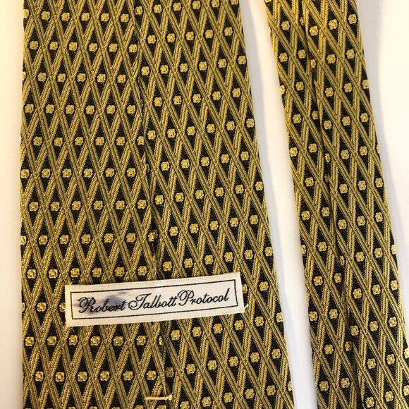 Robert Talbott Protocol Gold Black Geometric Silk Tie Pocket Square Mens Necktie - Picture 5 of 8